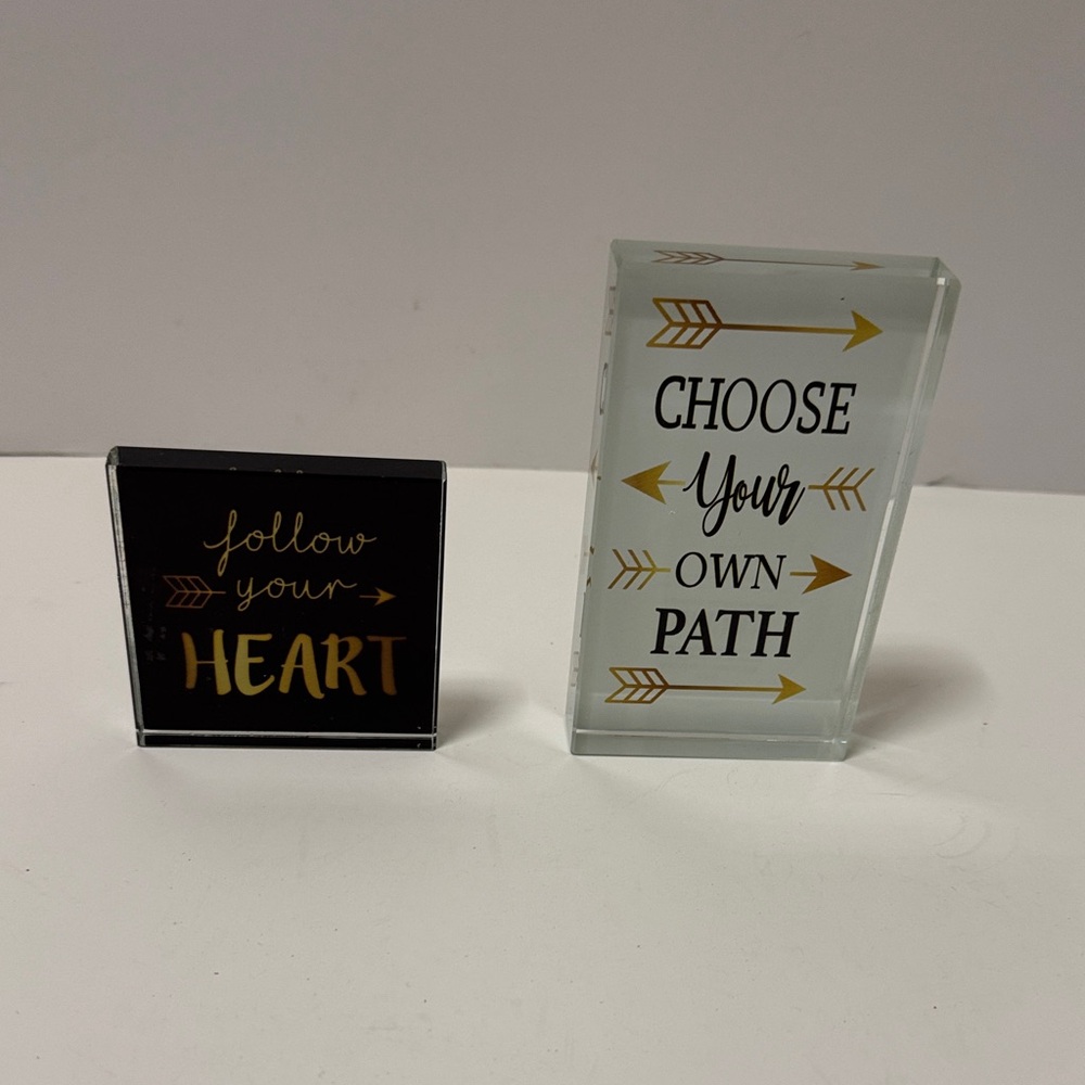 Glass Desk Signs Set - Black & White with Gold Accents